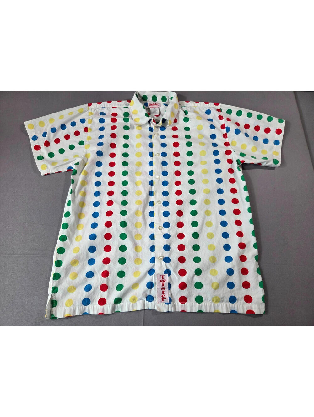 Y2K Hasbro Twister Brand Mens XL Twister Polka Dot Collared Shirt Short Sleeve